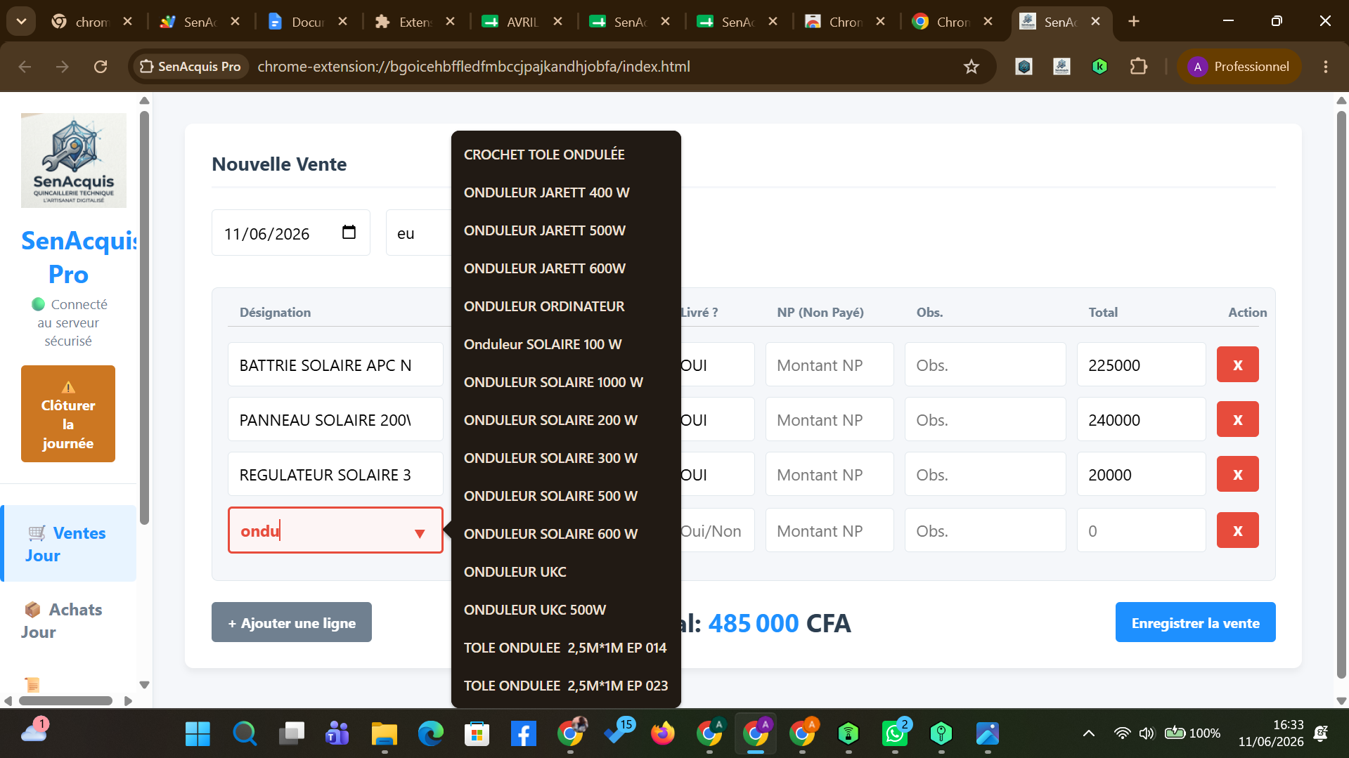 Interface de Caisse SenAcquis Pro - Nouvelle Vente
